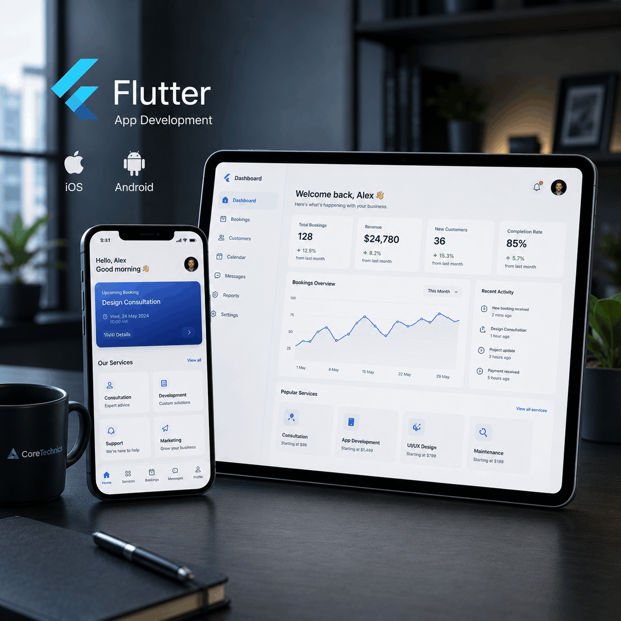 Mobile and web app interface showcase
