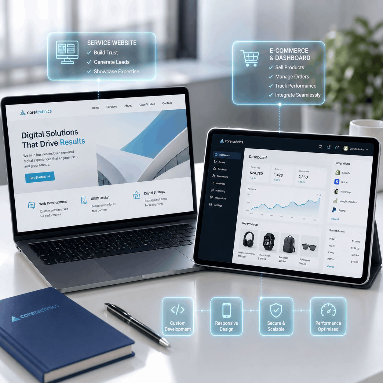 Website dashboard and portal interface